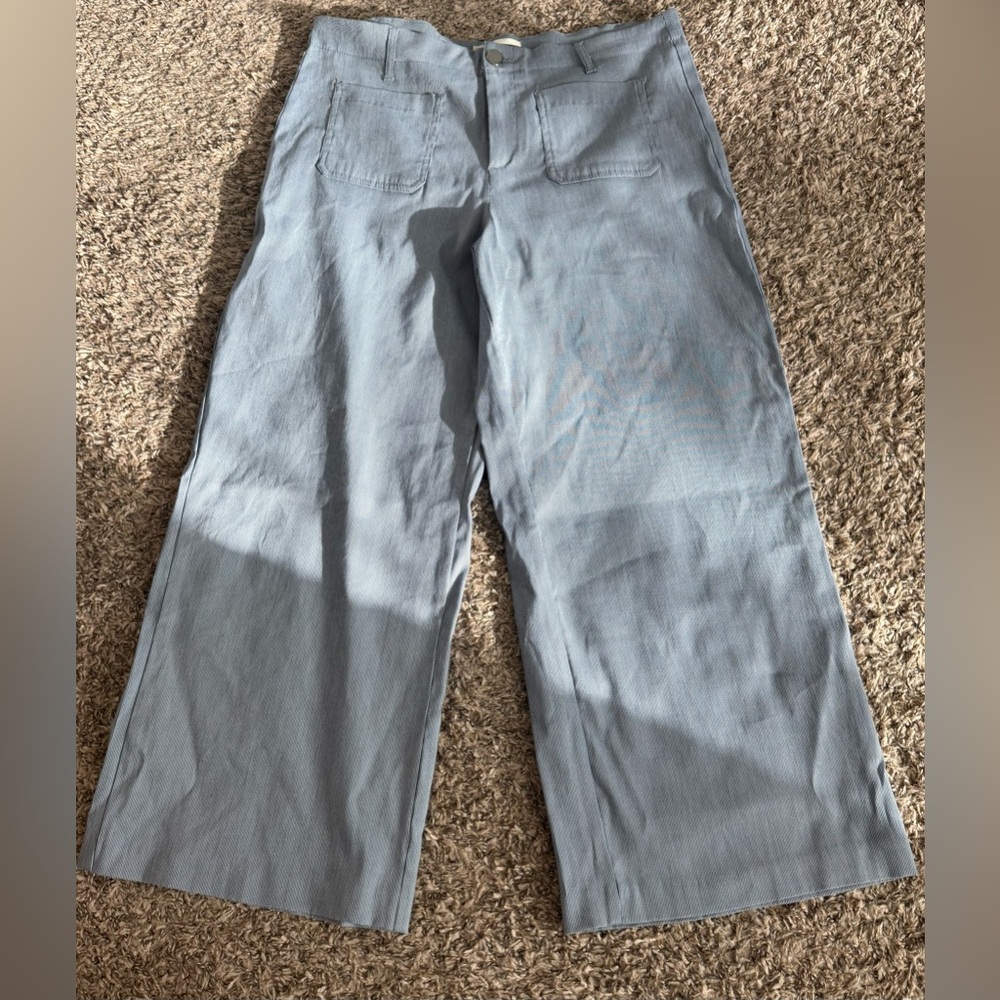 Jules & Leopold Pale Blue Wide-Leg Cropped Pants